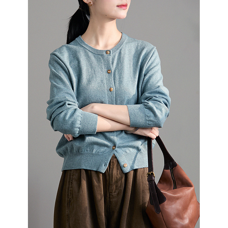 谷家 软糯亲肤圆领百搭羊毛棉针织开衫 文艺保暖秋冬通勤毛衣外套