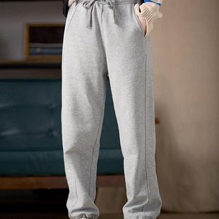 谷家 超显瘦！原创文艺纯棉磨毛保暖卫裤女 冬季束脚直筒休闲长裤