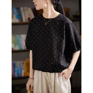 衬衫 文艺显瘦松弛感短袖 原创女夏 汉麻&棉提花收腰轻薄上衣 谷家