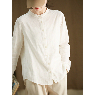 柔软百搭通勤排扣全棉女式 衬衫 打底上衣 小立领双层棉纱长袖 谷家