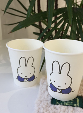 韩式INS风可爱卡通兔纸杯加厚一次性杯子250ML透明盖新款包邮