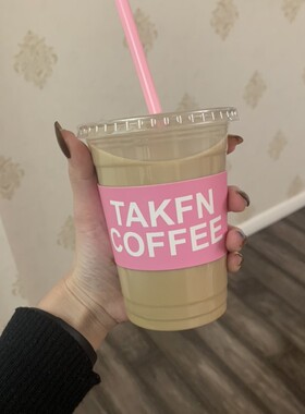 韩风INS英文粉色通用口径大小冷热饮杯通用防水隔纸纸杯套可调节