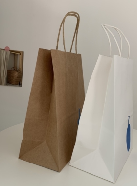 INS白色牛皮纸袋咖啡奶茶打包手提袋双杯袋杯托