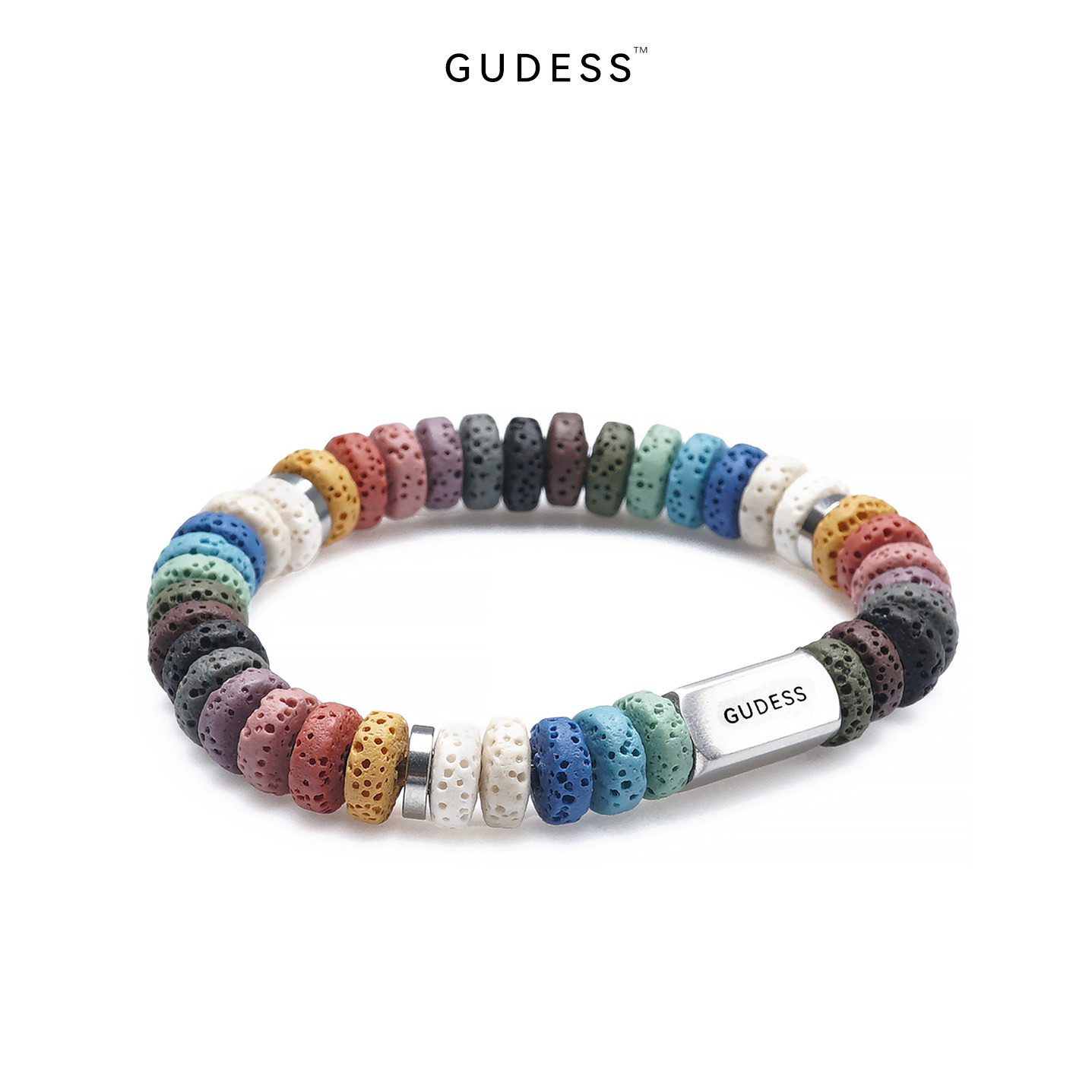 GUDESS原创天然彩色药片火山石香薰手链扩香石刻字手串生日礼物
