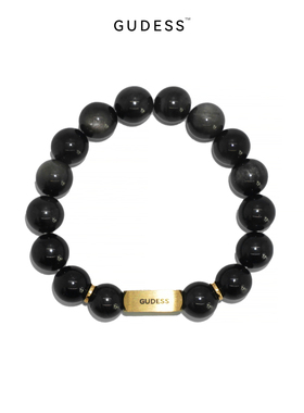 GUDESS原创手作金银满屋银曜石手串S925银隔片刻字情侣款时尚手链