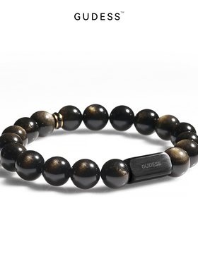 GUDESS原创设计高级轻奢天然金曜石手链生日礼物刻字定制手串送礼
