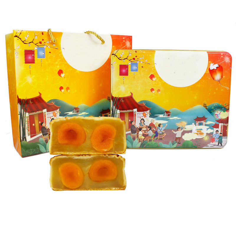 奢皇手工黑豆沙广式月饼老式双蛋黄白莲蓉铁礼盒装中秋送礼广州