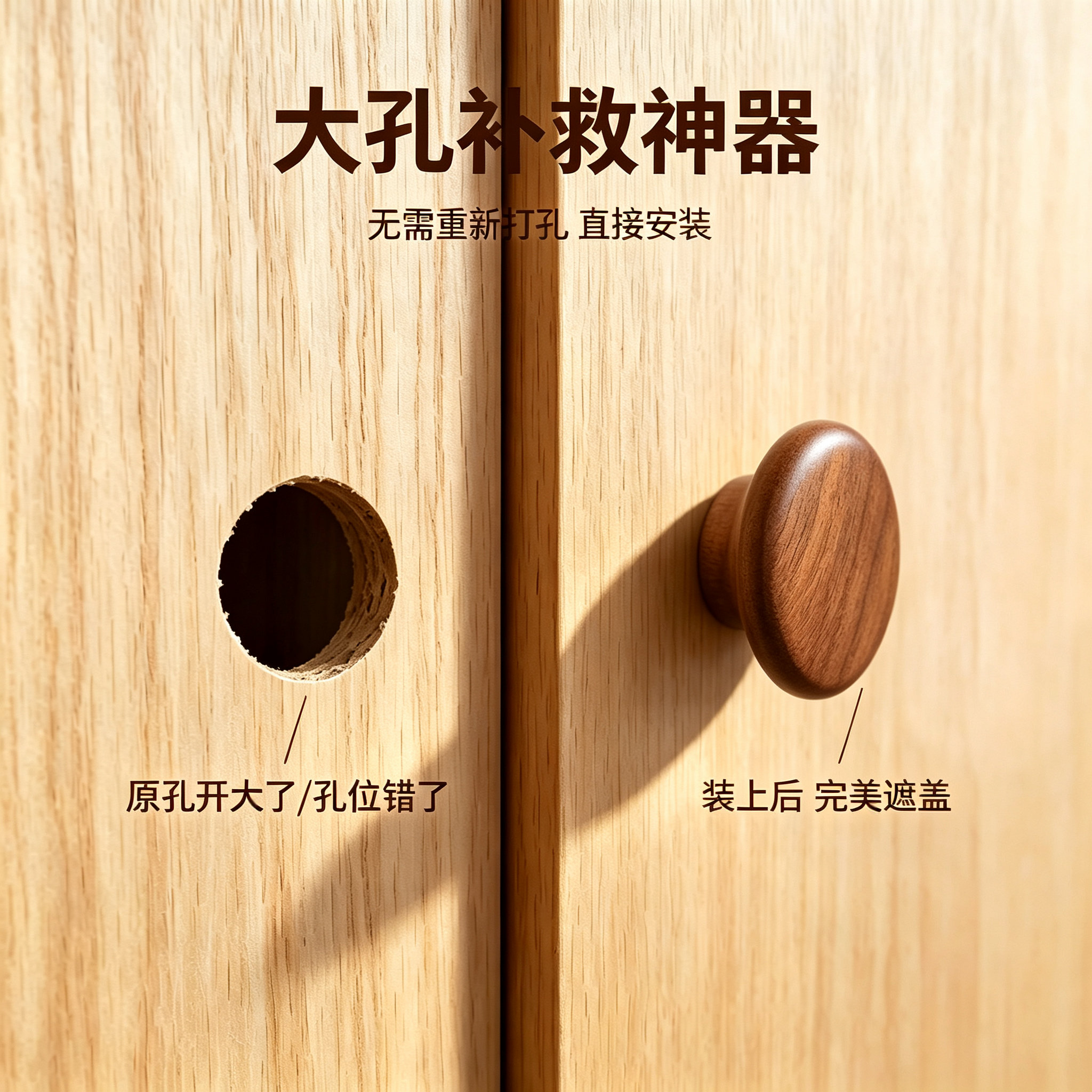 大孔补救垫片拉手抽屉使用原木拉手小拉手孔位错了直接安装孔彩色