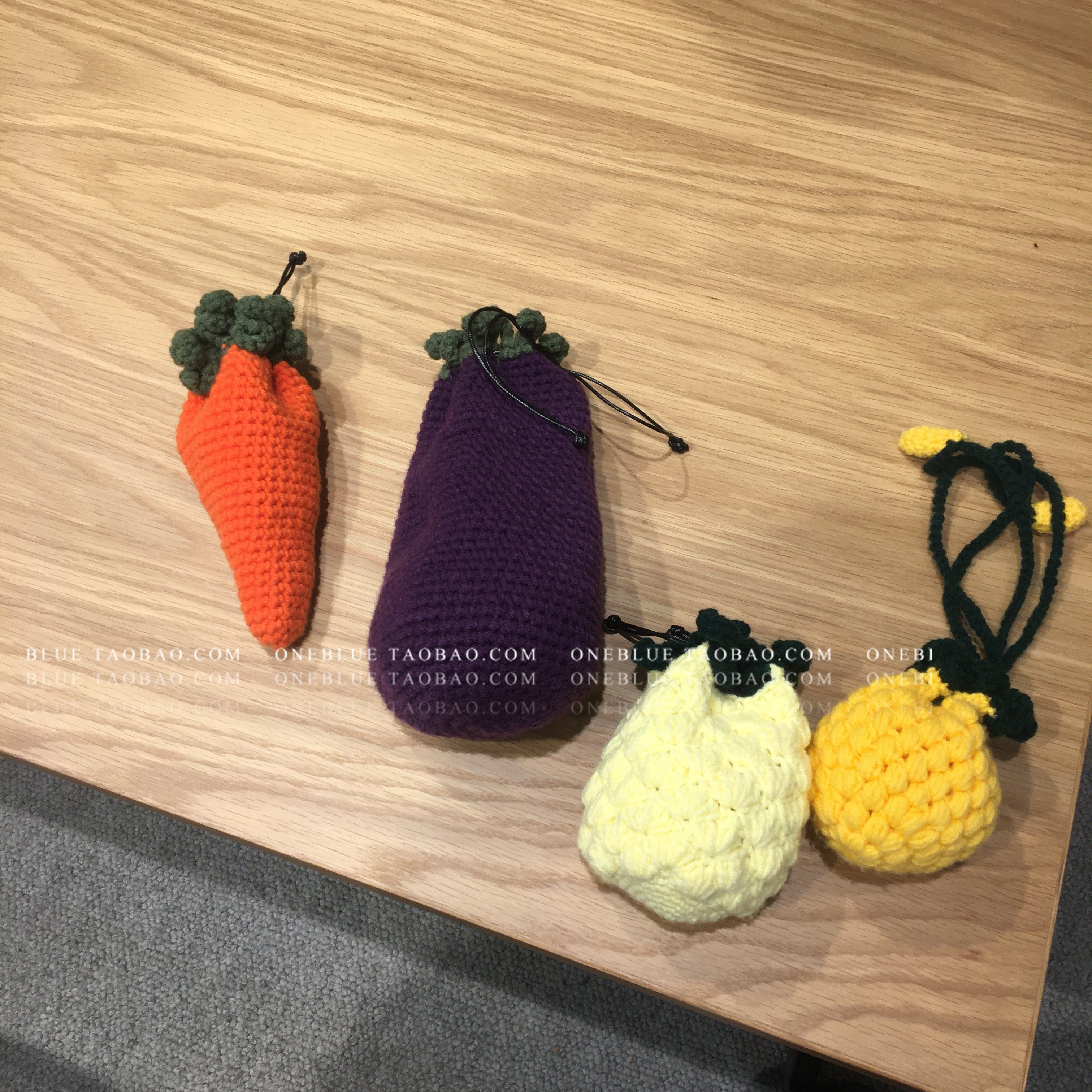 【ONEBLUE】纯手工毛线编织果蔬系列胡萝卜茄子菠萝化妆包收纳袋,箱包皮具/热销女包/男包,通用款女包,淘宝优惠券,粉丝福利购,淘宝优惠卷