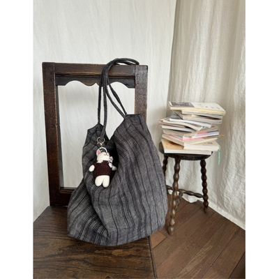 OneBlueNook  | 亚麻黑灰杂色条纹 细肩带布袋