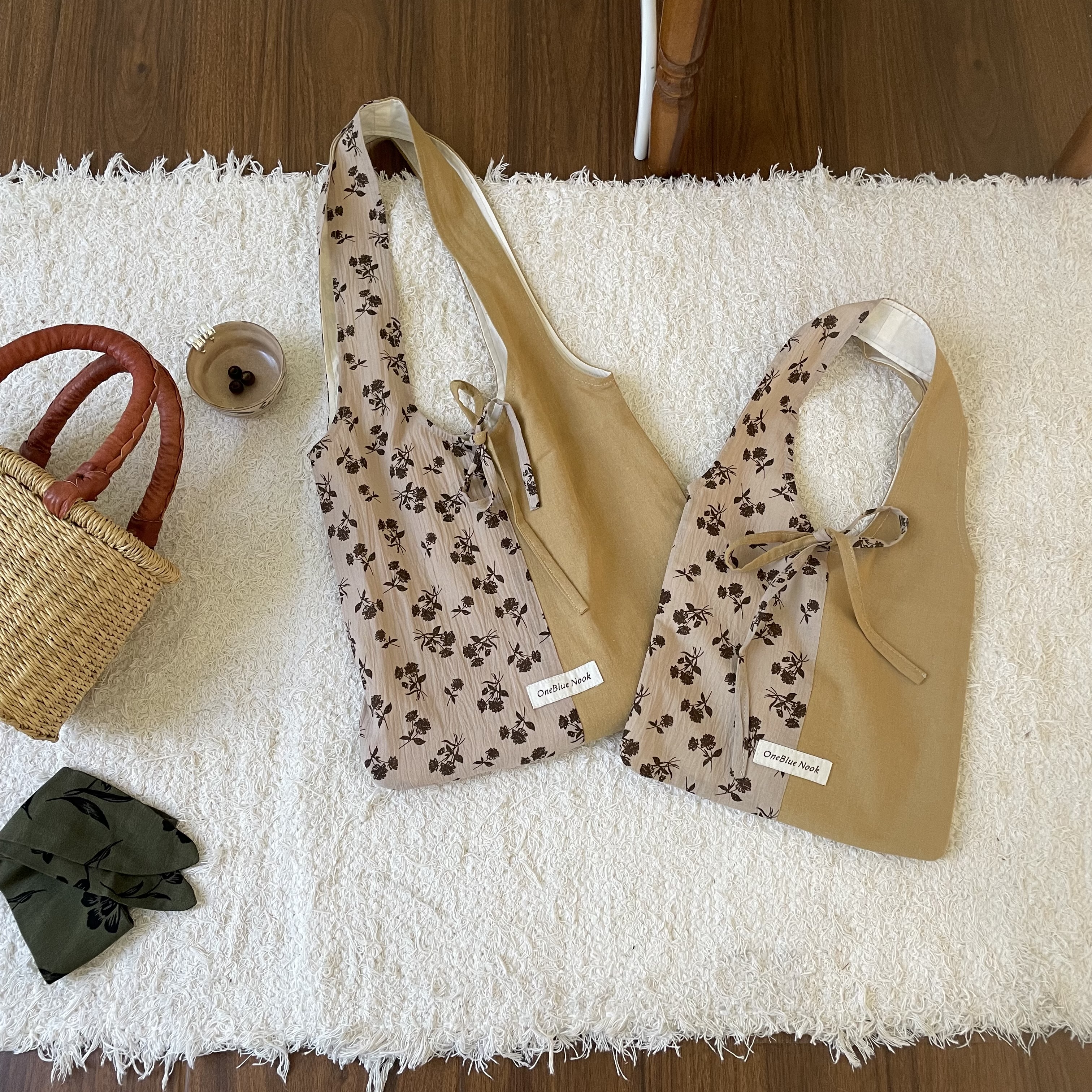 OneBlueNook手提碎花拼接小日系