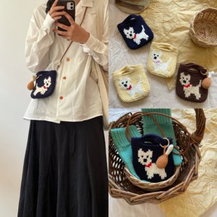 OneBlueNook丨待领养的小小狗 小众毛线可爱mini收纳手拎斜挎包