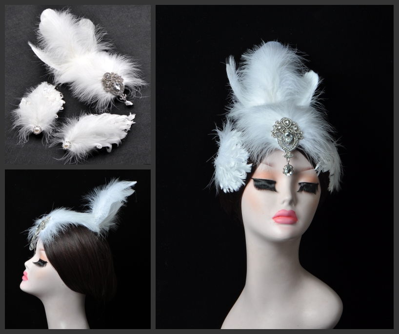 小鸟舞台羽毛儿童成人表演额发饰夹子舞蹈头花套装 演出头饰花女