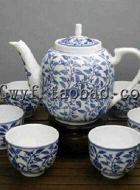 景德镇缠枝莲青花瓷器整套茶具