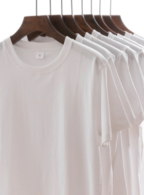 250g重磅t恤纯棉oersize基础款圆领短袖宽松厚实纯白不透男女tee