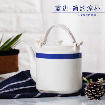 提梁壶茶壶单壶 景德镇家用凉水壶大号大容量 陶瓷水壶耐热小茶壶