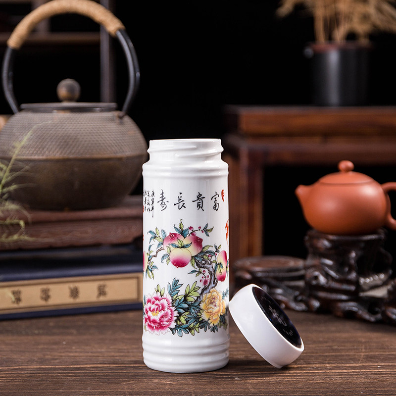 景德镇陶瓷内胆茶杯一体双层保温养生杯男女士泡茶便携随手礼品杯 - 实物图