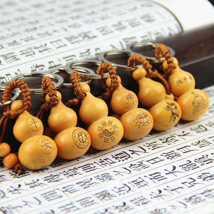 桃木葫芦钥匙扣吊饰富贵吉祥原木霸气项坠配饰装饰品文字手工随身