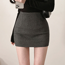 灰色毛呢半身裙女秋冬短裙2025新款 显瘦高腰紧身包臀裙呢子一步裙