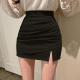 黑色褶皱包臀短裙女2026夏新款 紧身弹力开叉半身裙显瘦高腰一步裙