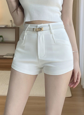 夏季白色短裤女2026新款高腰韩版紧身弹力辣妹热裤显瘦包臀三分裤