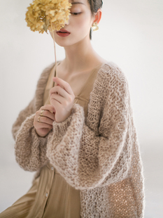 长袖 初春秋季 短款 外搭高级感配裙子驼慵懒法式 上 外套马海毛衣开衫