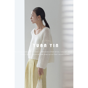 YuanYin秋慵懒套头马海毛复古赫本ins法式chic极简休闲毛衣外套女