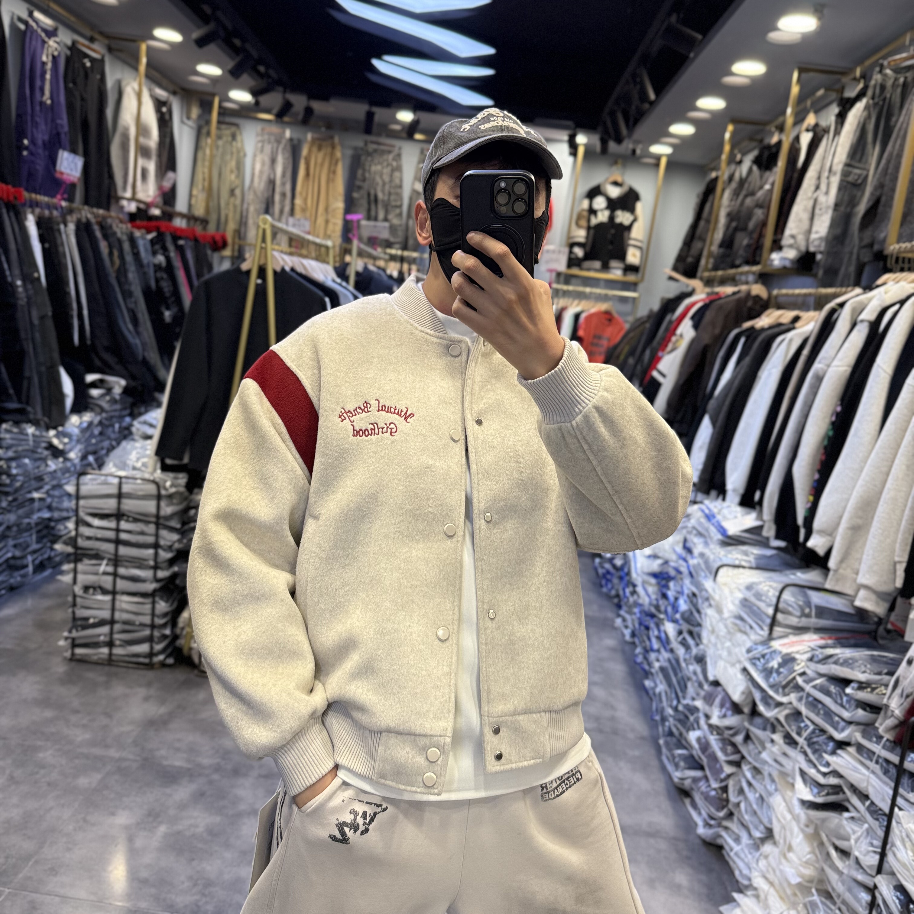 美式简约高级感刺绣拼接加棉棒球服夹克男女冬季宽松休闲情侣外套