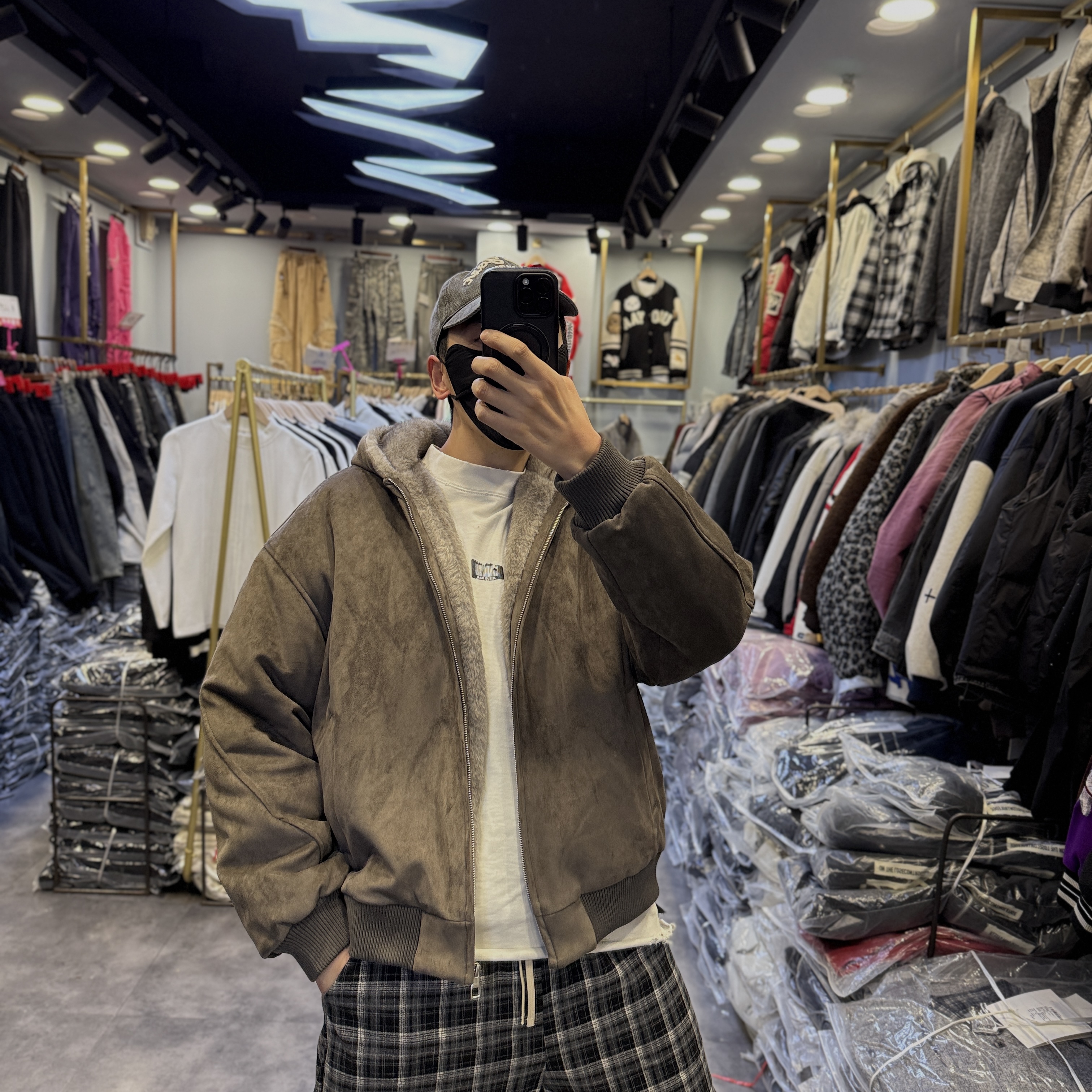 美式复古棕色飞行员夹克加绒加厚男冬季假连帽座山雕外套潮牌上衣