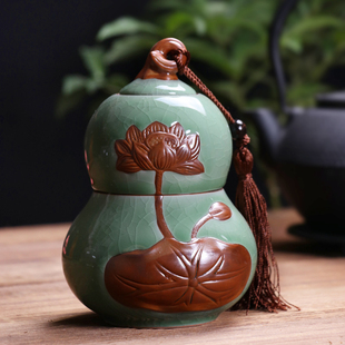 葫芦茶叶罐便携陶瓷大号哥窑迷你旅行日式小号茶叶罐装茶叶密封罐