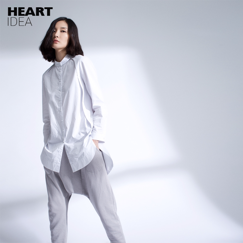 方寸创意秋季原创设计文艺范纯棉女士衬衣学院白色宽松衬衫女长袖