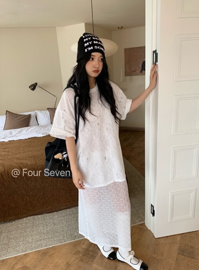 特价 FOUR SEVEN 韩版开衩蕾丝温柔风半透视半身裙