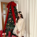 网纱蛋糕裙摆拼丝绒花边领泡泡袖 FOUR 韩版 2025秋新 连衣裙 SEVEN