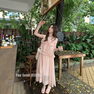 FOUR SEVEN 2026SS 度假风手摇花边长款背心裙仙女连衣裙
