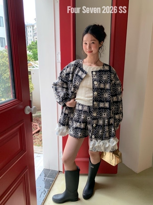 FOUR SEVEN 2026SS 重工百搭刺绣雏菊花边拼接泡泡袖宽松版外套