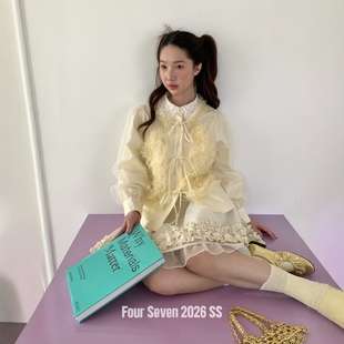 衬衫 FOUR 韩系chic百搭显瘦蕾丝花边领网纱灯笼袖 2026SS SEVEN