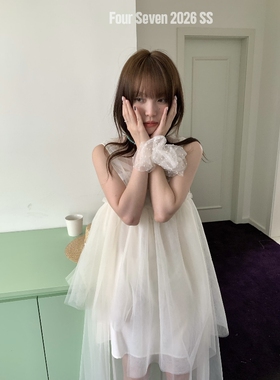 FOUR SEVEN 2026SS 设计感纯欲风不规则裙摆网纱无袖连衣裙