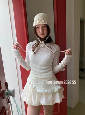 FOUR SEVEN 2026SS 韩系chic 松紧腰收皱A字花瓣蓬蓬短裙百搭显瘦