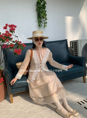 特价 FOUR SEVEN 2026春季 韩版两面穿花边拼接V领针织衫开衫