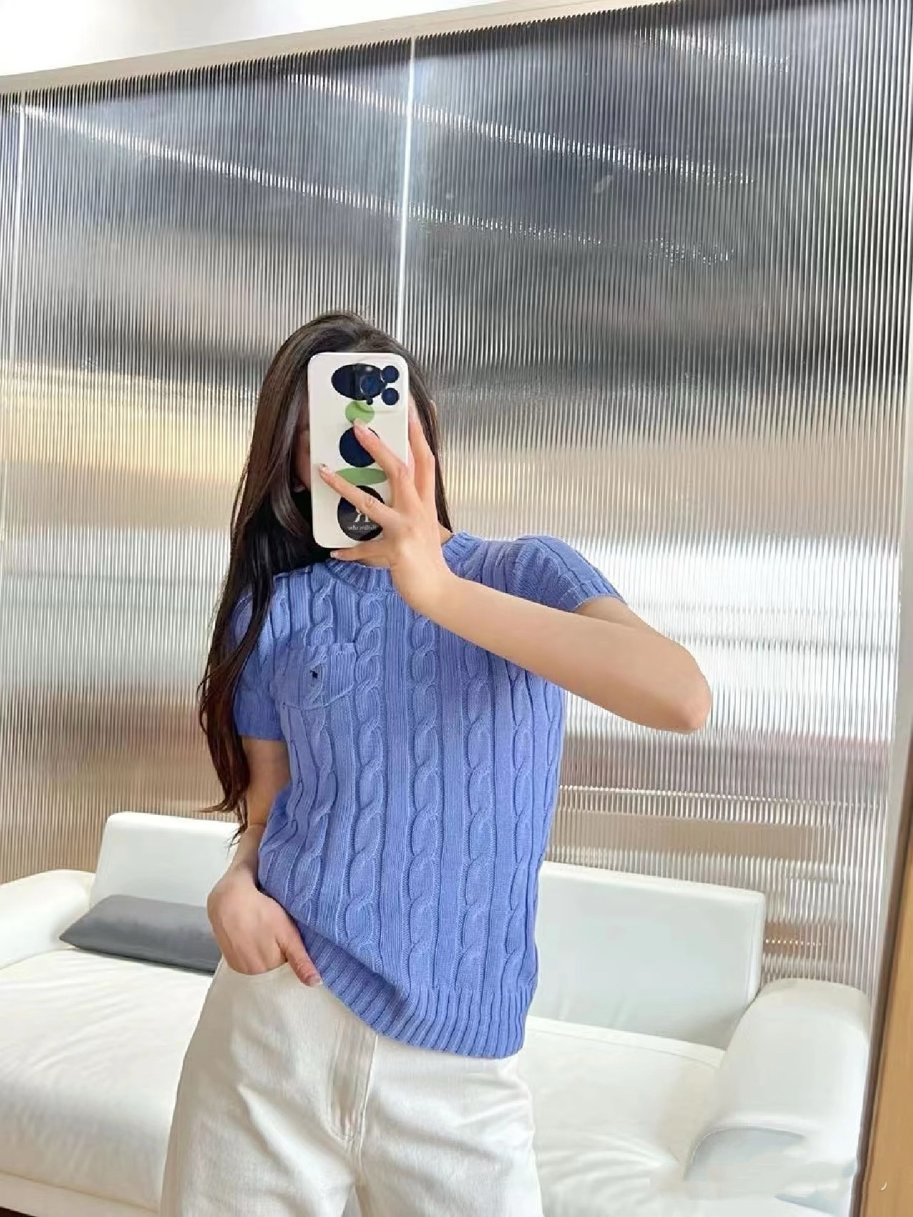 老钱风春夏薄款翻领小马绞花圆领短袖针织衫polo领纯棉男女上衣