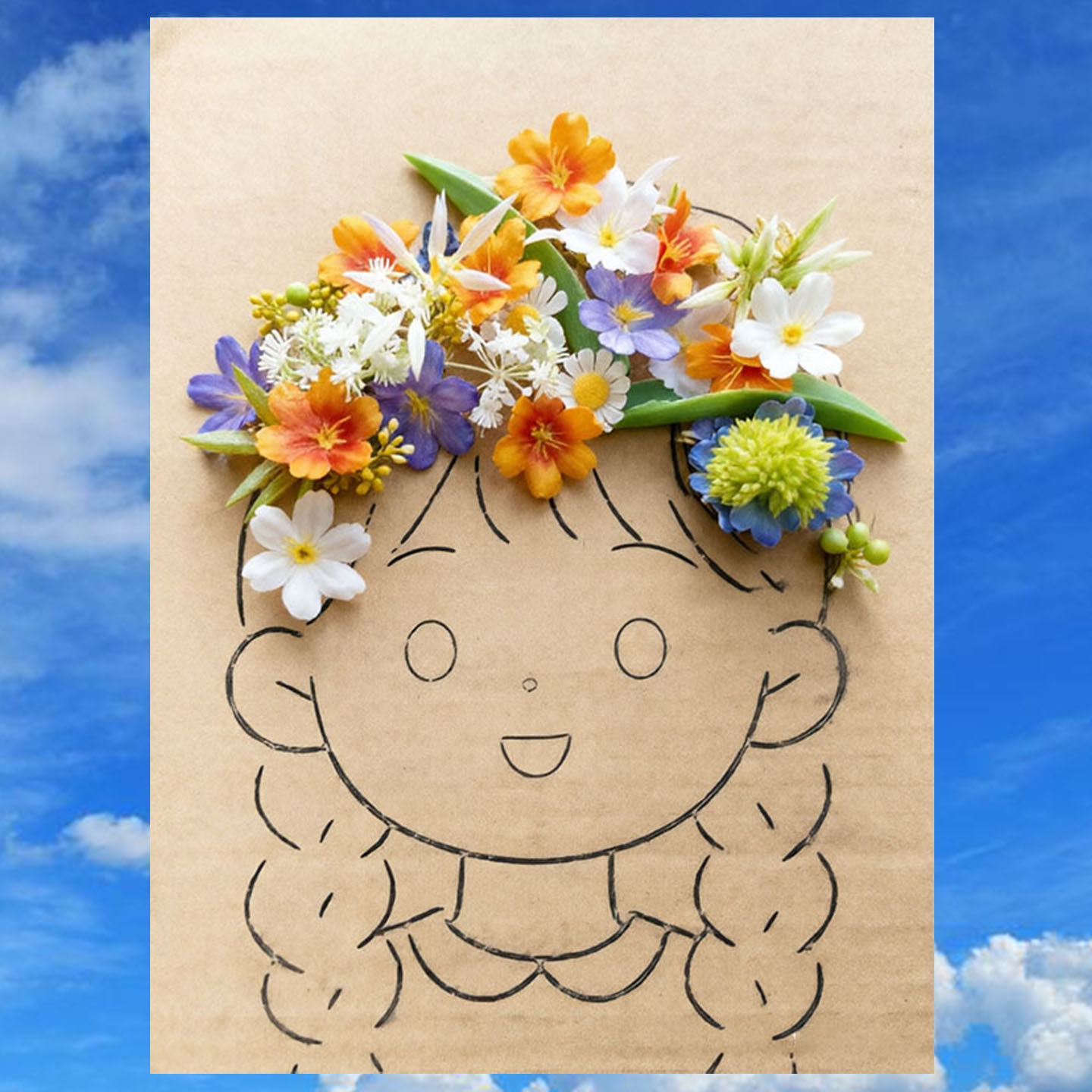 带线稿DIY插花瓦楞纸板儿童手工DIY鲜花树叶粘贴画涂鸦创作材料