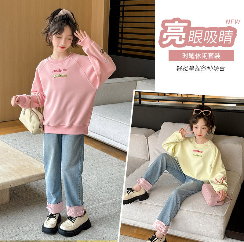 女童超好看韩系套装2025新款春装洋气时髦儿童中国风卫衣时尚潮流