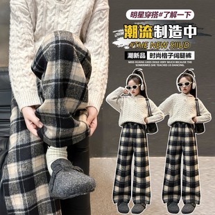 女童超好看加绒裤子2025新款今年流行爆款秋冬一体绒格子糯米裤潮