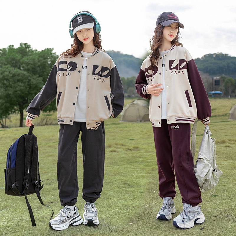 女童春装运动套装大童2025新款春季休闲卫衣棒球服春秋款儿童套装