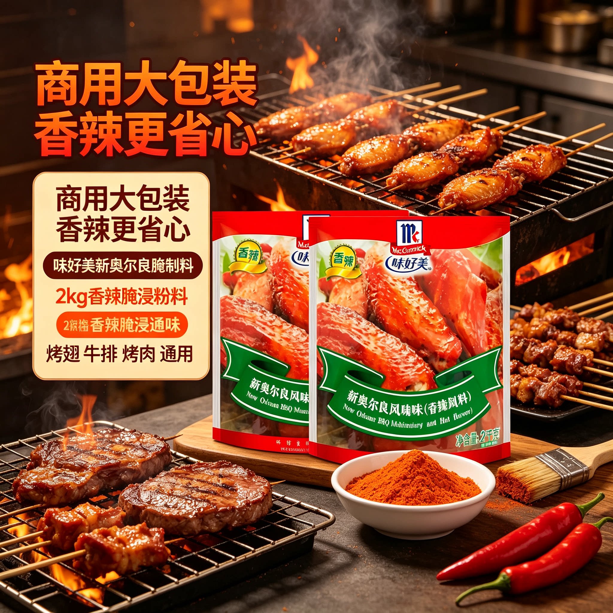 炸鸡烤翅牛排腌料味好美新奥尔良香辣风味腌制料2kg另售鲜味腌料
