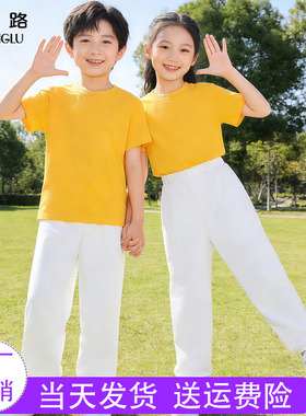 黄色短袖T恤长裤两件套幼儿园小学生拉拉队六一多巴胺儿童演出服