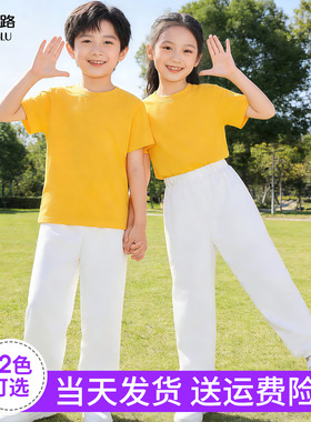 黄色短袖T恤长裤两件套幼儿园小学生拉拉队六一多巴胺儿童演出服