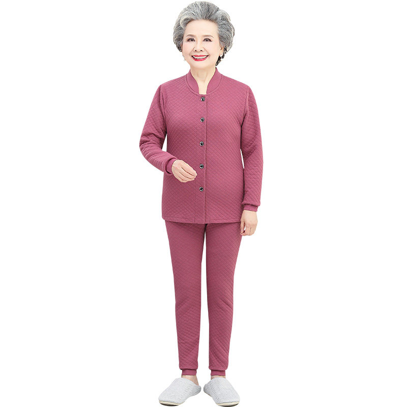GRANDMA AUTUMN AND WINTER WARM SUIT PLUS VELVET 60 YEARS OLD 70 MIDDLE-AGED AND ELDERLY FEMALE MOTHER LONG SLEEVE AUTUMN COAT AUTUMN PANTS UNDERNEATH CARDIGAN