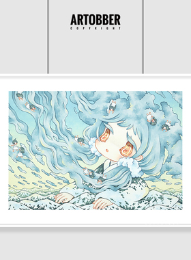 Ryoko Kaneta金田涼子版画治愈系女孩儿童房客厅卧室高级感装饰画