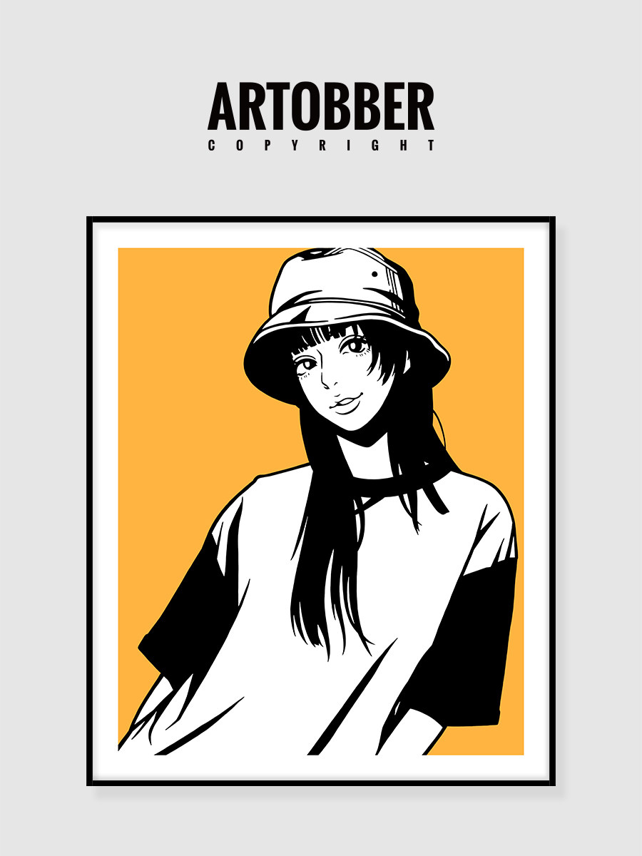 韩国艺术家hime超酷简笔画卧室书房挂画玄关极简大尺寸装饰画版画